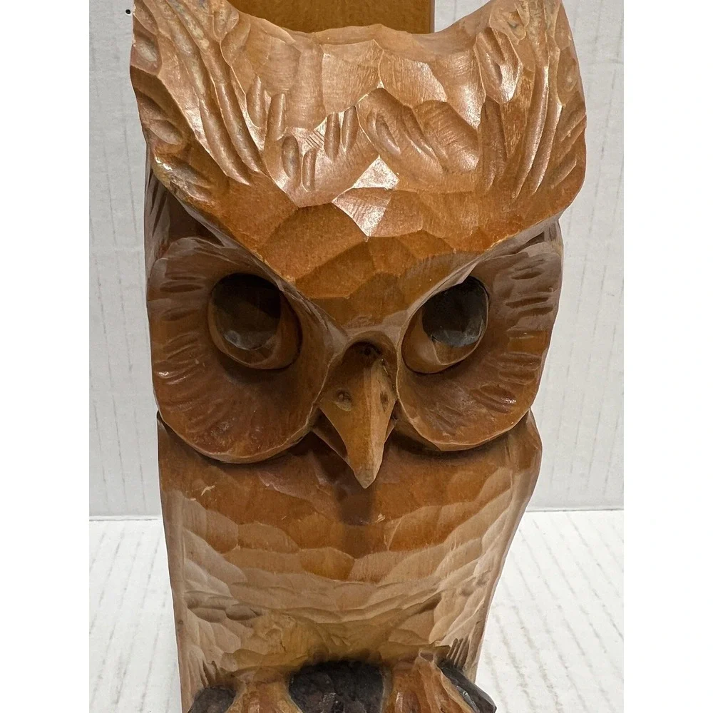 Owl‎ Hand Carved Rustic Vintage Clothes or Shoes Brush holder 6